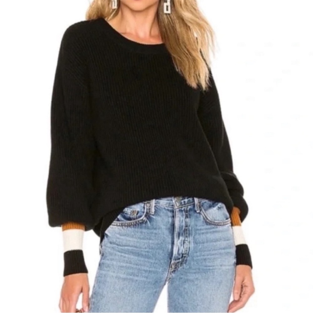 A.L.C Striped Sleeve Sweater Black Scoop Neck Bubble Sleeve Wool/Cashmere XS